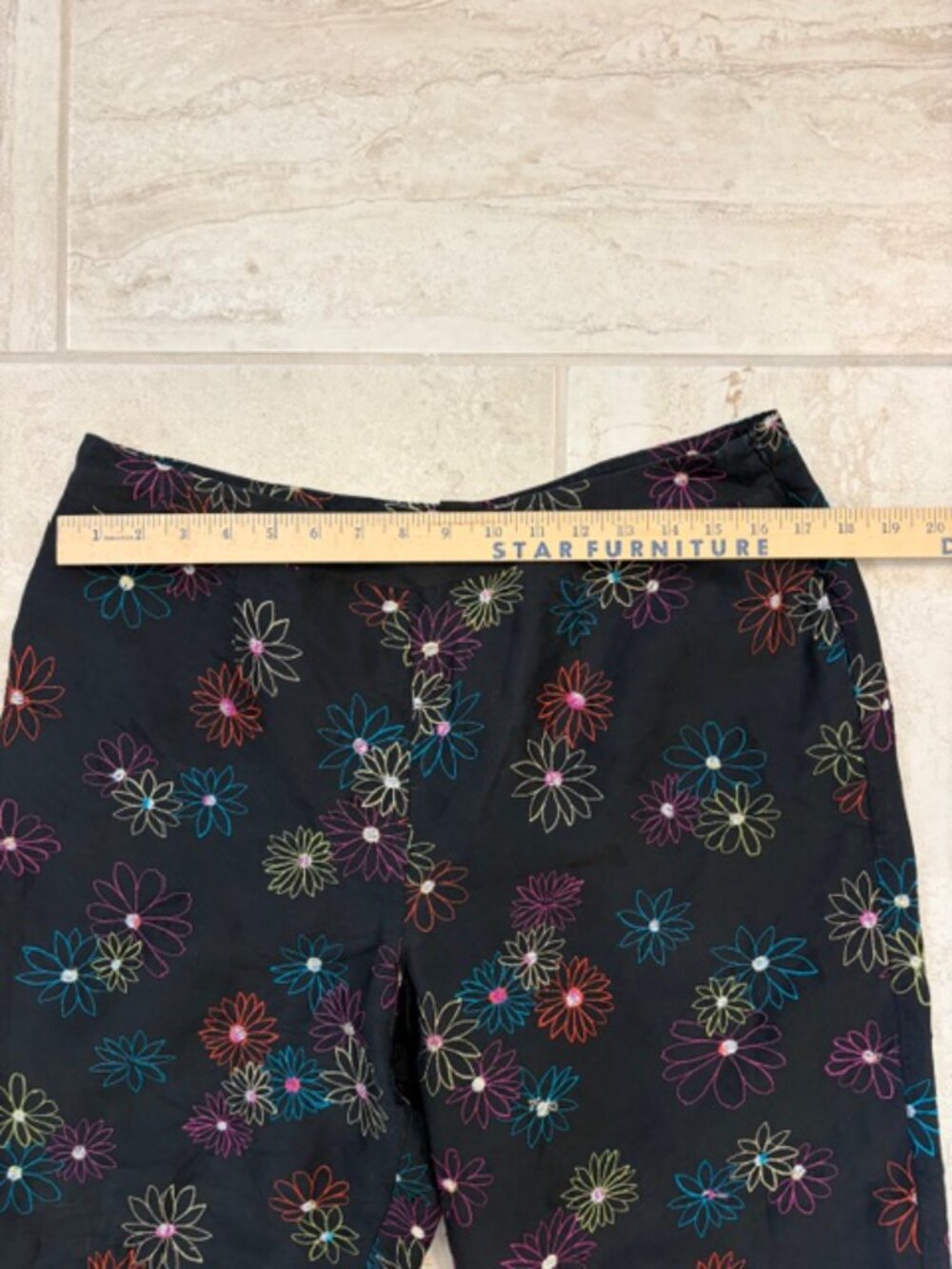 Silkland 100% Silk Pants Women Size 14 Black with Floral Embroidery Colorful lux - Picture 8 of 8